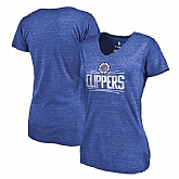 Women's Los Angeles Clippers Distressed Team Primary Logo Slim Fit Tri Blend T-Shirt Royal FengYun